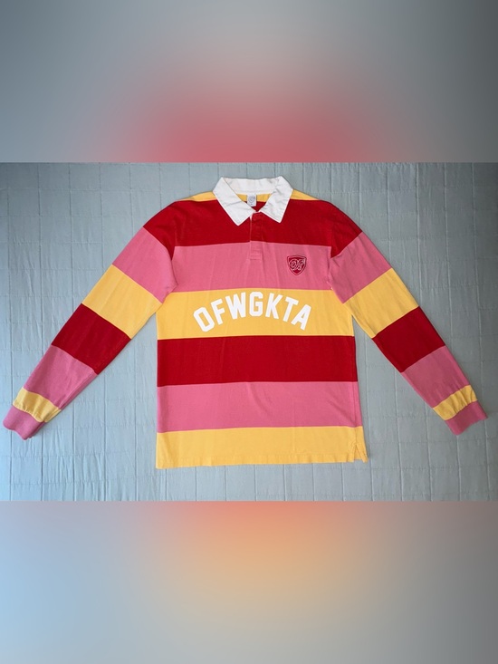 Ofwgkta Other - Odd Future OFWGKTA Striped Long Sleeve Polo Rugby Pink Red Yellow Sz. Large